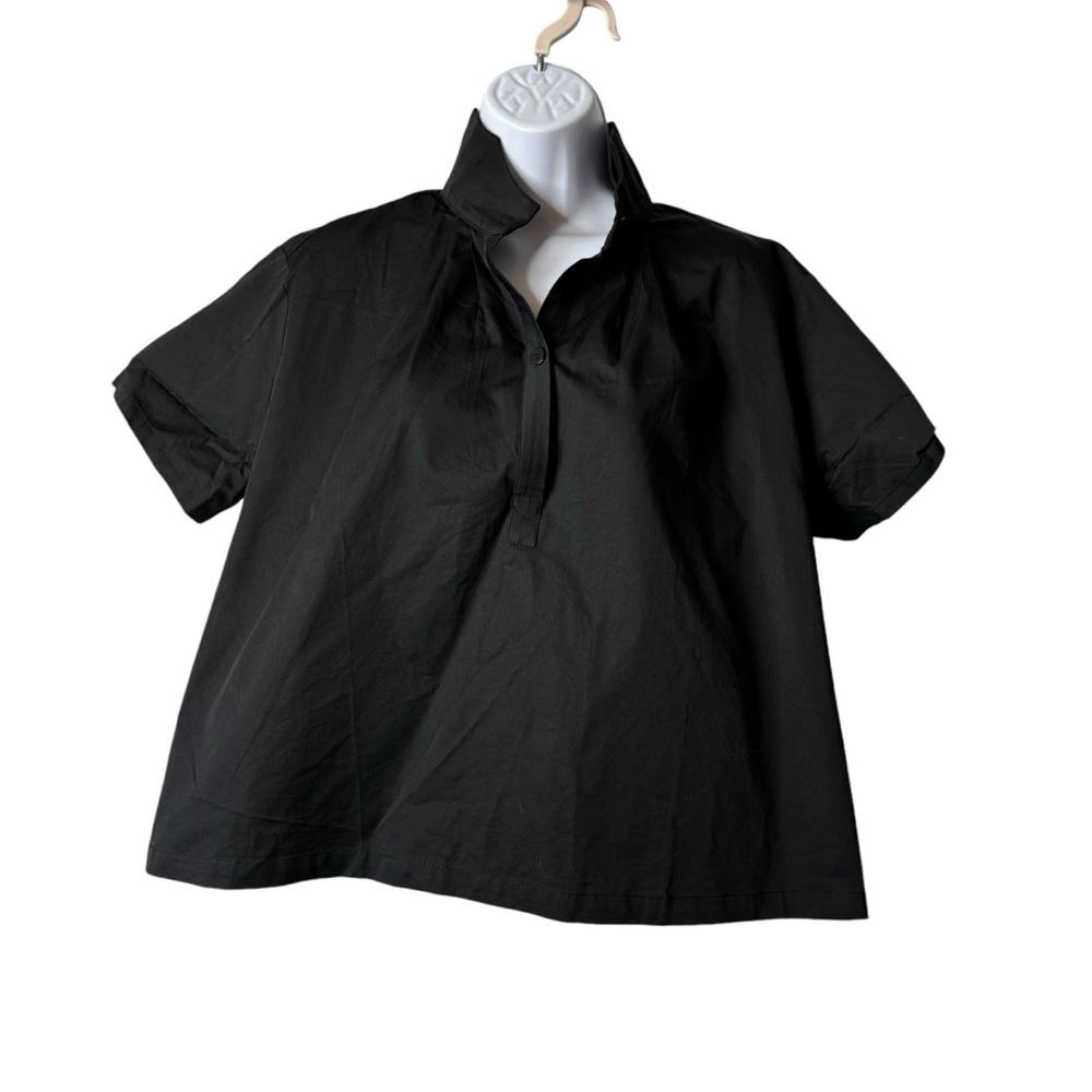 Pomander Place NEW Black Finn Short Sleeve Collared Button Down Popover Top M - Picture 4 of 9